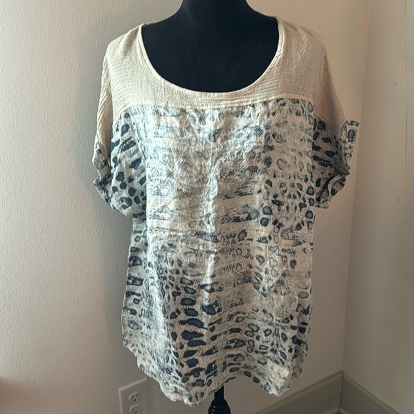Lungo L’arno Made in Italy 100% Linen blue animal print over natural tan top 1X - Picture 2 of 9